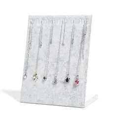 【特価セール】ジュエリー トレイ ベロア調 ネックレススタンド アクセサリースタンド アクセサリー展示 収納 11本用 L型 記念日 誕生日 バレンタイン ネックレスディスプレイ ギフト ネックレス整理 (11本用 グレー)