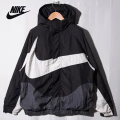 ナイキ NIKE ウインドランナー ナイロンジャケット L ブラック グレー ホワイト ロゴ刺繍 ビッグロゴ ストリート スポーツミックス オーバーサイズ ビッグシルエット 古着 C267