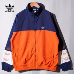 極美品 アディダスオリジナルス adidas ORIGINALS ナイロンジャケット L  ネイビー オレンジ ロゴ刺繍 BLOCKED WARM UP JACKET ストリート スポーツミックス 古着 C266
