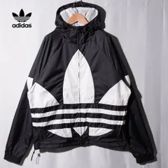 アディダス オリジナルス adidas ORIGINALS ナイロンジャケット XL ブラック ホワイト ロゴ刺繍 90s デザイン ラグラン ビッグロゴ トレフォイル ストリート オーバーサイズ 古着 C268