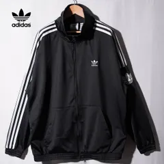 アディダス オリジナルス adidas ORIGINALS 3Dトレフォイル ストライプ トラックジャケット XL ブラック ホワイト シルバー ストリート ロゴ刺繍 ジャージ オーバーサイズ 古着 C270