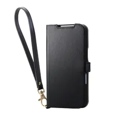 新品 エレコム iPhone 17 Pro ケース カバー 手帳型 ソフトレザー TPU 耐衝撃 衝撃吸収 カード収納 4つのポケット スタンド機能 ハンドストラップ付き 4つ角エアークッション ブラック PM-A25CPLFY4BK