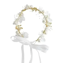【数量限定】レディースファッション 子供ヘッドドレス 髪飾り ヘアアクセサリー 可愛い 花飾り 髪飾り パール デザイン 結婚式 ヘアバンド 入披露宴 卒業式 フラワーヘッドピース 入学式 パーティー ダンス 花冠 写真撮影にも最適 (ホワイト)