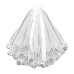 【新着商品】ウェディングベール ブライダルベール 2層 ウェディングベール かわいいパール リボン 波型エッジ ウェディング装飾用品 ヘアアクセサリー 約44-56cm 写真撮影、ブライダル、コンサート、コスプレに最適