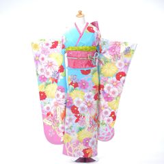 振袖フルセット 7点セット 正絹 黒系 古典 花模様 黒地 長身 トール