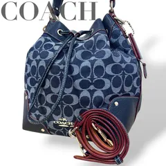☆★美品★COACH  コーチ★ショルダーバッグ　ハンドバッグ　2way    斜め掛け　デニムバッグ　シグネチャー　チャーム　巾着　キャンバス　レザー　ロゴ★♯2347