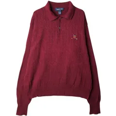 古着 ラルフローレン Ralph Lauren POLO GOLF ポロゴルフ 襟付き ハーフボタン ケーブル編み コットンニットセーター USA製/eaa627473