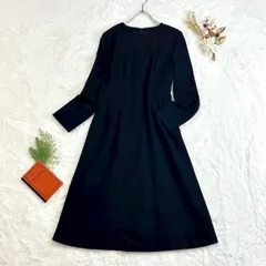 美USED UNTITLED アンタイトル 長袖 ワンピース Ａライン ウール ノーカラー 無地 濃紺