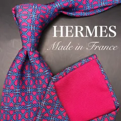 【美品】HERMES エルメス ネクタイ チェーン柄 ピンク ブランドロゴ