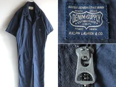 DENIM&SUPPLY RALPH LAUREN デニム&サプライ ラルフローレン ロゴワッペン IDEALジップ コットン ワーク オールインワン 半袖 ツナギ S 紺