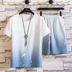 スポーツウェア メンズ 上下セット 接触冷感 グラデーション 2点セット セットアップ Tシャツ ハーフパンツ 半袖 運動 通学 夏 ルームウェア