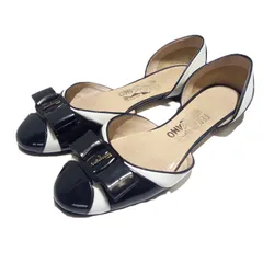 サルヴァトーレフェラガモ ヴァラ リボン フラット パンプス エナメル バイカラー 6 1/2 Salvatore Ferragamo