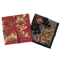 AWB26211 未使用 RALPH LAUREN ラルフローレン ハンカチ 2点セット ヴィンテージ レッド系 ブラック系 総柄 フラワー柄 花柄