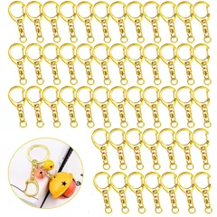 【数量限定】キーリング ハンドメイド アクセサリー 付き 丸カン 回転フック DIY キーホルダーパーツ キーホルダーパーツ パーツ 手芸用品 レジン ナスカン 全長4.7CM (ゴールド) 50個入り 金具 キーホルダー