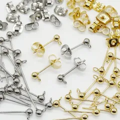 【特価セール】2色20ペア40個 シルバー ゴールド キャッチ付き セット 丸玉 3mm パーツ ピアス カン付き サージカルステンレス