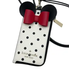 【中古】kate spade NEW YORK | ケイトスペードニューヨーク ディズニー　ミニーマウス　ドット柄　パスケース ブラック×ホワイト×レッド【尾張小牧店】