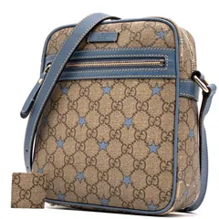 GUCCI グッチ GGスプリーム スター 星柄 ショルダーバッグ メッセンジャーバッグ 斜め掛け PVC レザー ベージュ ブルー メンズ レディース ユニセックス 希少 レア 人気 定番 プレゼント ギフト 肩掛け 縦型 スクエア ポシェット 鞄のサムネイル