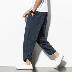 サルエルパンツ メンズ ストライプ ジョガーパンツ 綿麻 カジュアル ルームウェア ゆったり おしゃれ 薄手 夏