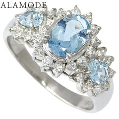 美品】3石アクアマリン ダイヤモンド リング 0.75/0.03ct プラチナ 