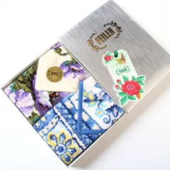 AWB26220 未使用 FEILER フェイラー タオル ハンカチ セット 2枚セット ドイツ製 ブルー系 アイボリー系 コットン