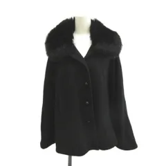 ミラショーン mila schon ポンチョ カシミヤ 42 黒 ブラック ファー付き襟 シングルブレスト /NP ■ECA003