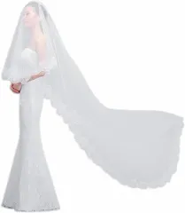 SSKRYL 純白 レース 刺繍 ホワイト ウェディングベール 花嫁ベール ブライダルベール 花嫁用品 (ホワイト)