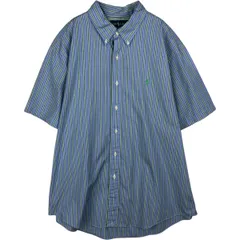 古着 ラルフローレン Ralph Lauren CUSTOM FIT マルチストライプ ロゴ刺繍 半袖 ボタンダウン ストライプシャツ メンズXL相当/eaa495210