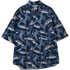 古着 00年代 コロンビア Columbia 総柄 魚柄 半袖 ボタンダウンシャツ メンズL相当/eaa477678