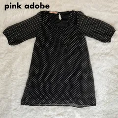 pink adobe ワンピース 水玉 黒 白 L ドット シースルー ピンクアドベ