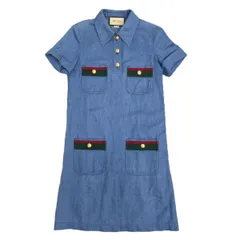 【値下げ】GUCCI グッチ シェリーライン 金ボタン ブルー デニム  半袖 ワンピース ワンピース 753515 XDCMH レディース 36 コットン 中古のサムネイル