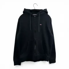 (S) トミー ジーンズ ウィメンズ スモール ロゴパッチ 起毛 フーディー ジップアップ ブラック