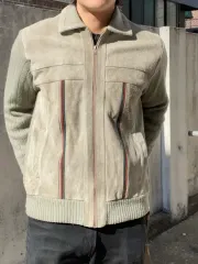 イタリア ヴィンテージ オリーブ ニット スウェード ライダース ジップアップ ジャケット