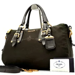 正規品 PRADA プラダ ロゴジャガード 2way ショルダーバッグ トートバッグ ナイロン レザー カーキ ブラウン 茶 ゴールド金具 肩掛け 斜め掛け A4収納 旅行 トラベル 通勤 通学 白タグ
