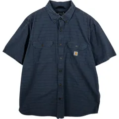 古着 カーハート Carhartt Loose Fit ボーダー柄 ボタンダウン 半袖 ワークシャツ メンズXL相当/eaa477539