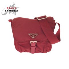 美品 PRADA プラダ テスート 三角ロゴプレート レッド シルバー金具 ナイロン ショルダーバッグ ポシェット レディース 601691 【中古】 美品 PRADA プラダ テスート 三角ロゴプレート レッド シルバー金具