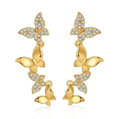 ピアス レディース 蝶 バタフライ 4連 揺れる ロング 大ぶり スタッドピアス 18kコーティング ゴールド パヴェ キュービックジルコニア 金属アレルギー対応 華奢 上品 大人可愛い おしゃれ 結婚式 パーティー 発表会 プレゼント ギフト 送料無料