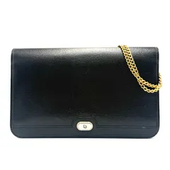 ChristianDior クリスチャンディオール ロゴプレート チェーン ショルダーバッグ ハニカム柄 レザー ブラック ゴールド金具 ディオールバッグ 当店基準真贋確認済