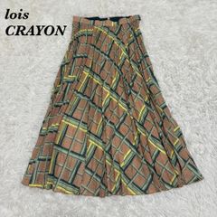 美品】Lois CRAYON プリーツ フレアスカート チェック M ブラウン