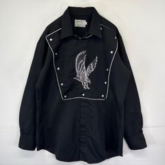 70s USA製 HBARK】刺繍ウエスタンシャツ ヴィンテージ ブラック 鷲