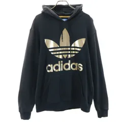 adidas Originals アディダスオリジナルス トレフォイルロゴ 長袖 スウェットパーカー M ブラック系 メンズ 古着