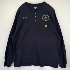 古着 カーハート Carhartt 長袖Tシャツ ヘンリーネック ロンT 胸ポケット 大きいサイズ 刺繍デザイン XL  ブラック メンズ