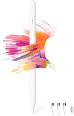 KINGONE 互換品 アップルペンシル互換ペン タッチペン スタイラスペン 超高精度 革新版 全機種対応 超高速充電1MM極細 誤ON/OFF防止/電量表示/傾き検知/二重磁気吸着機能対応 iPad用ペンシル 軽量 耐摩 耐久 (ホワイト)