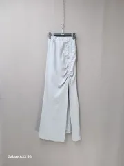 グレー サイドシャーリング スリット ロング スカート