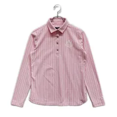 中古 レディース キャロウェイ Callaway 長袖ポロシャツ M ピンク×白 ストライプ