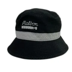 中古 マルボンゴルフ MALBON GOLF バケットハット L 黒 ブラック ネイバーフッド 完売品 レア ハットストラップ付
