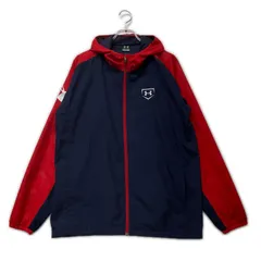 中古 メンズ アンダーアーマー UNDER ARMOUR フルジップアウター L 紺×赤 フード付き メッシュ裏地付き