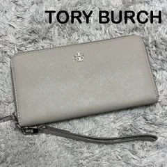 TORY BURCH トリーバーチ 長財布 ラウンドファスナー レザー グレー ストラップ付き