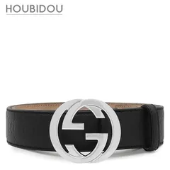 グッチ GUCCI ベルト インターロッキングG #110 レザー グッチシマレザー ブラック シルバー金具 バックル付き 黒 シルバー グッチシマ  114984【中古】