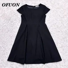 【美品】OFUON 半袖 ひざ丈 フレア ワンピース 40 ブラック