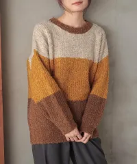 n'Or LABEL  ブークレ配色ニット マスタード フリー オシャレウォーカー
